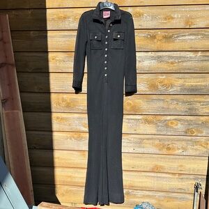 Vintage Factory California Lace Black Button-Up Bell Bottom Jumpsuit SZ Med